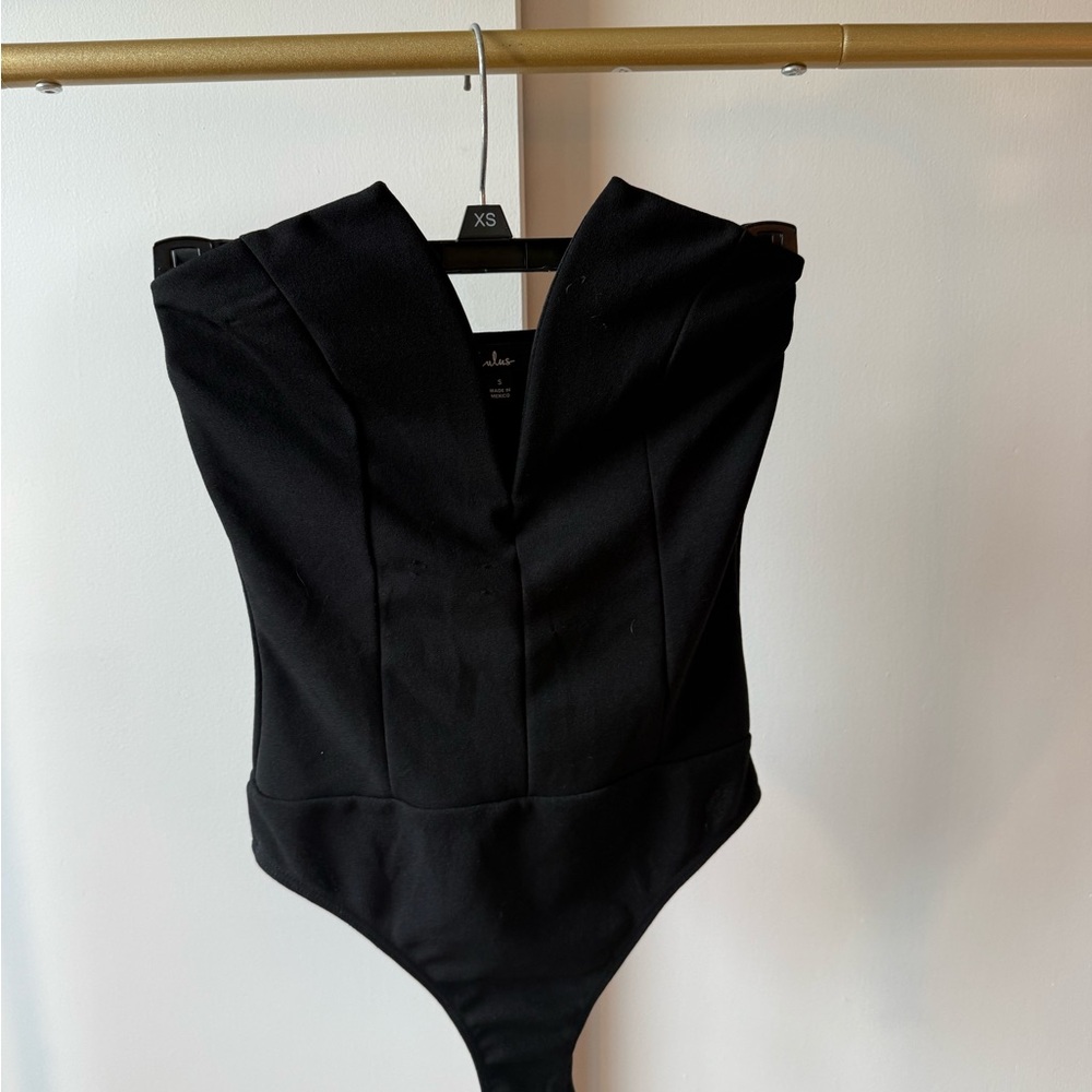 Lulu's Black Strapless Bodysuit with Corset Design